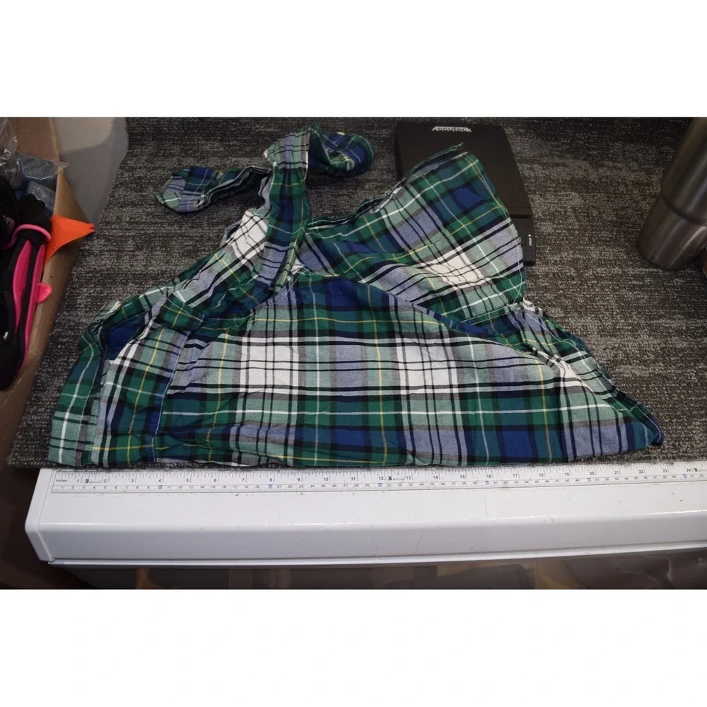 Gap Kids Blue Green White Check Plaid Long Sleeve Button Down Shirt BOYS 8 M